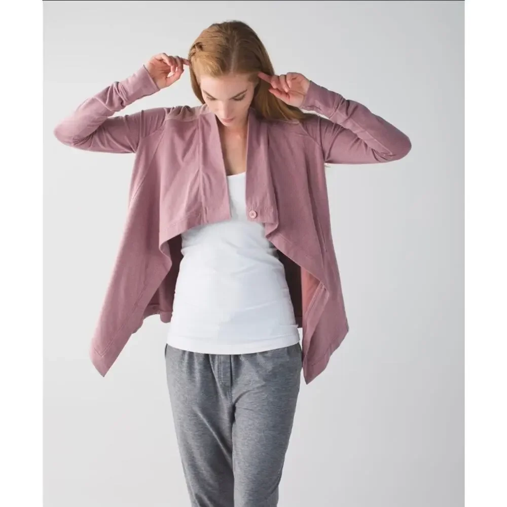 Lululemon Coast Wrap‎ Jacket Size 8 Chalky Rose Funnel Neck Cacoon Wrap Casual
